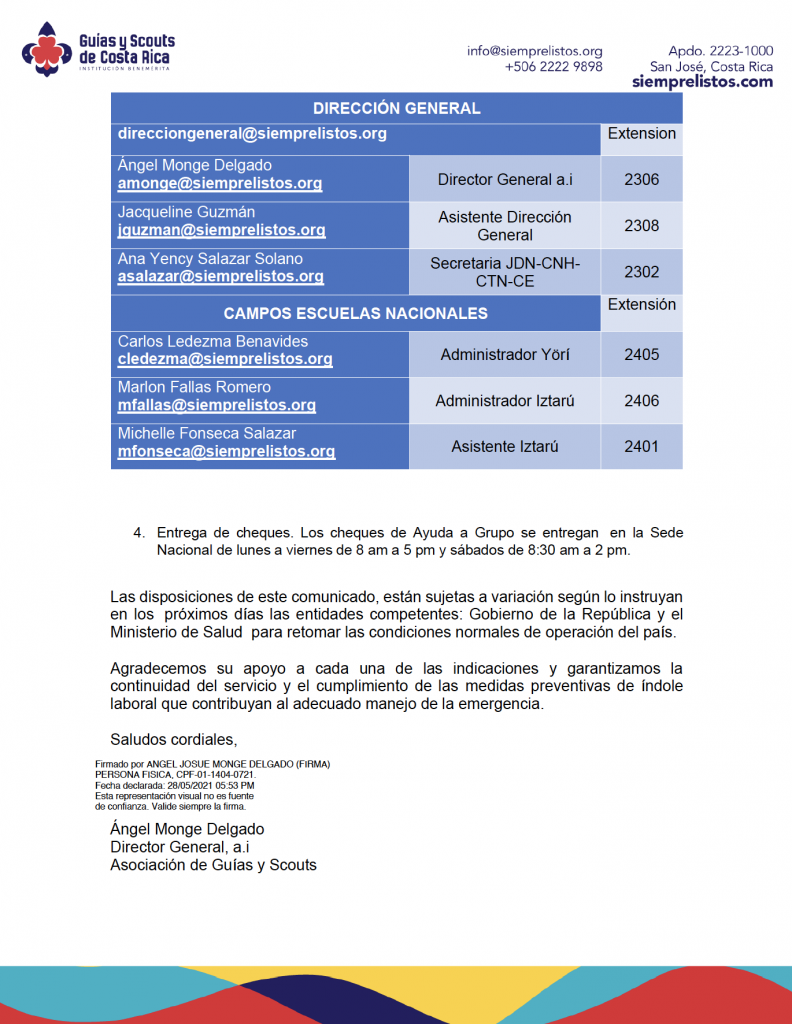 Comunicado Oficial Directorio Interno Institucional | Siempre Listos